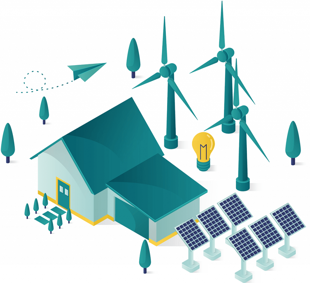solar panels and wind turbines on residential property