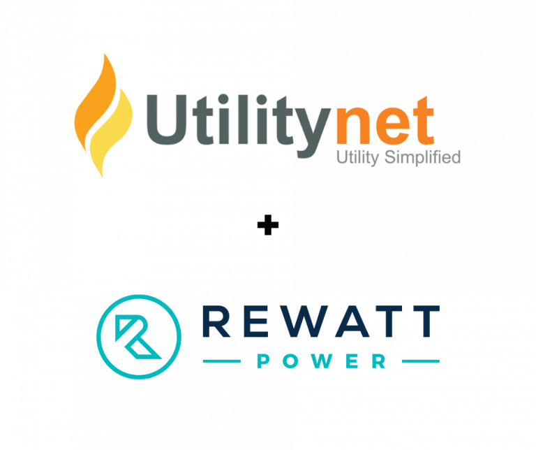 UtilityNet plus Rewatt Power logos signifying partnership