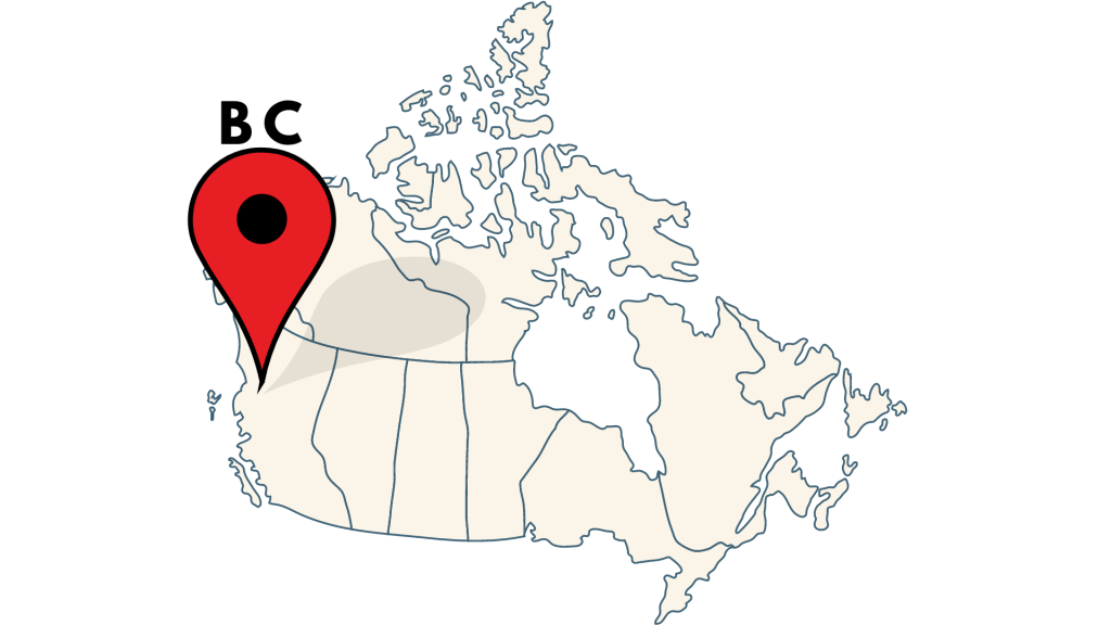 map pin on BC on Canada map